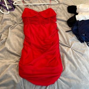 Red mesh mini dress